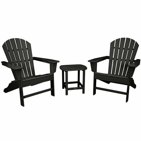 POLYWOOD South Beach Black Patio Set with Side Table and 2 Adirondack Chairs 633PWS1751BL